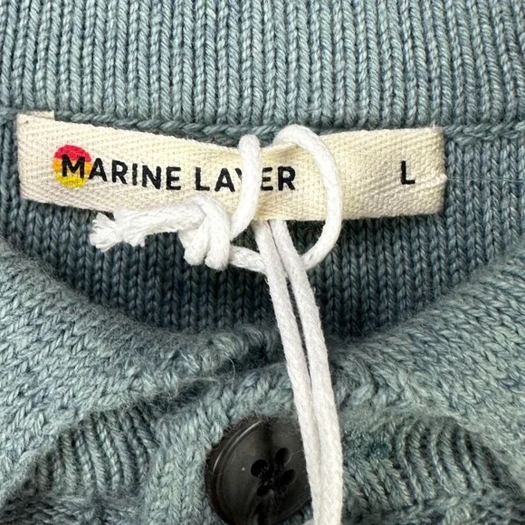 Marine Layer Merino Wool Blend Elias Sweater Polo Men Large Blue Casual Knit NEW